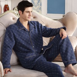 Fashion Men Pajamas Set Cotton Long Sleeve Warm Pajamas