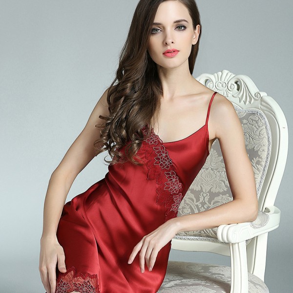 Summer Sling Red Sexy Silk Pajamas for Women 