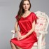 Short Sleeves O-neck Red Silk Pajamas for Women 