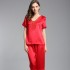 Sexy Short Sleeves Red Silk Pajamas Set for Women 