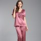 Sexy Short Sleeves Red Silk Pajamas Set for Women 