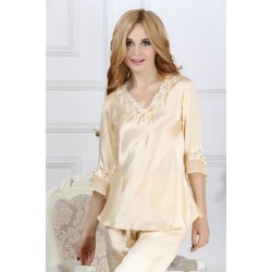 Hot V-neck Champagne Silk Pajamas for Women 