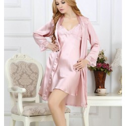 Sexy Sling Pink Silk Onesies Pajamas Set for Women 