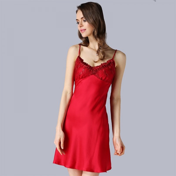 Sexy Sling Red Backless Silk Pajamas for Women 