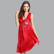 Summer Sexy Red Sling Silk Pajamas for Women 