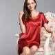 Short Sleeves Sexy Red Silk Pajamas for Women 